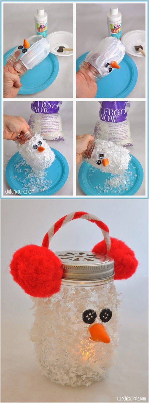 DIY Snowman Mason Jar Luminary Ornament. 