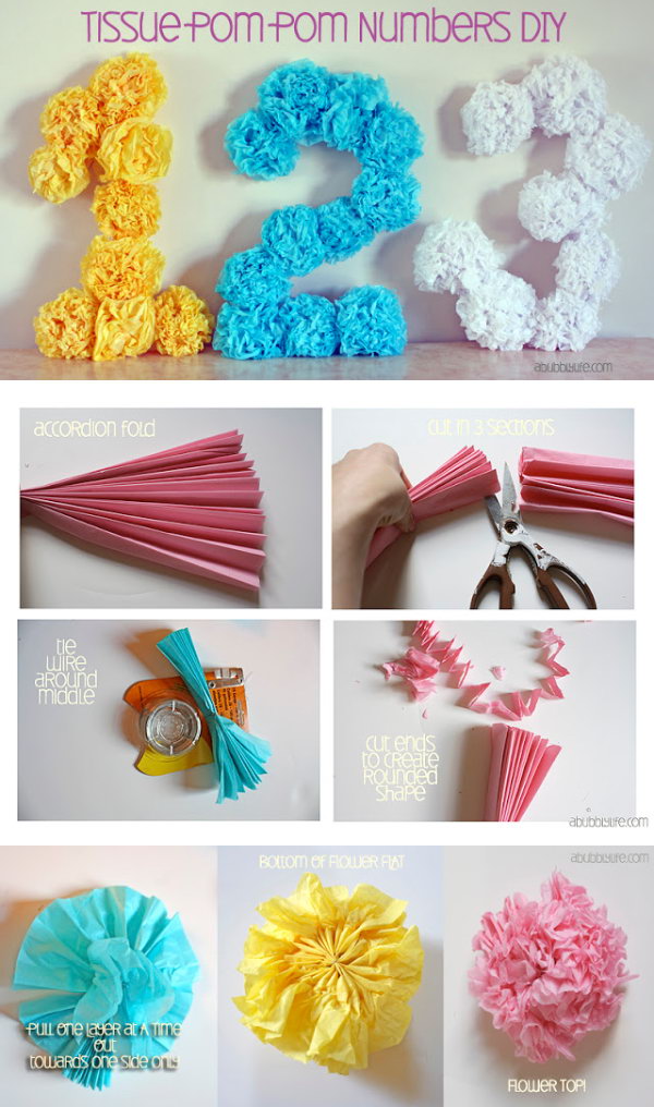 DIY Tissue Pom pom Flower Letters