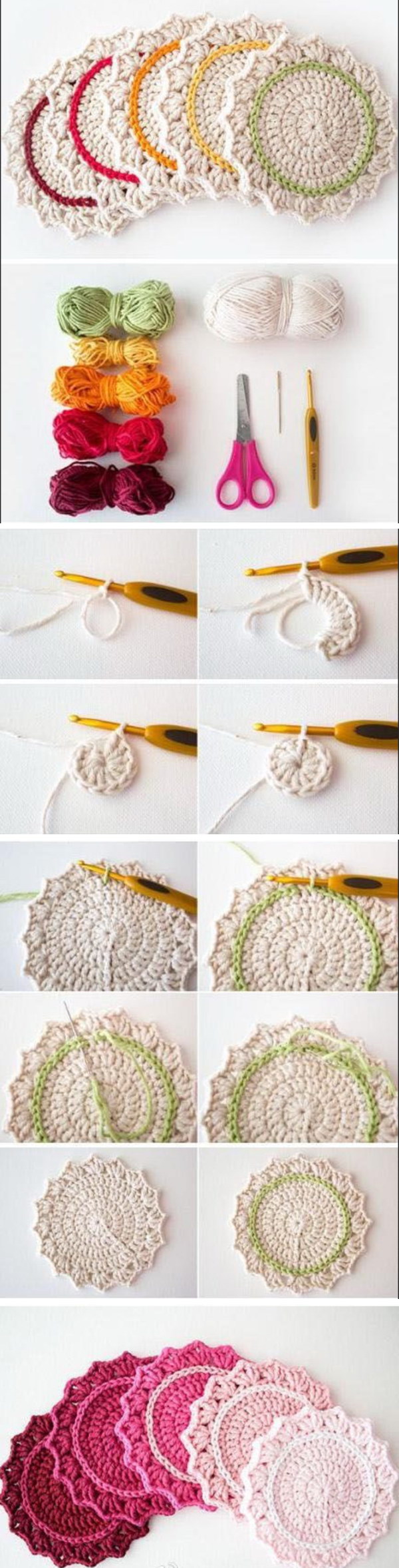 Ombre Crocheted Coasters. 