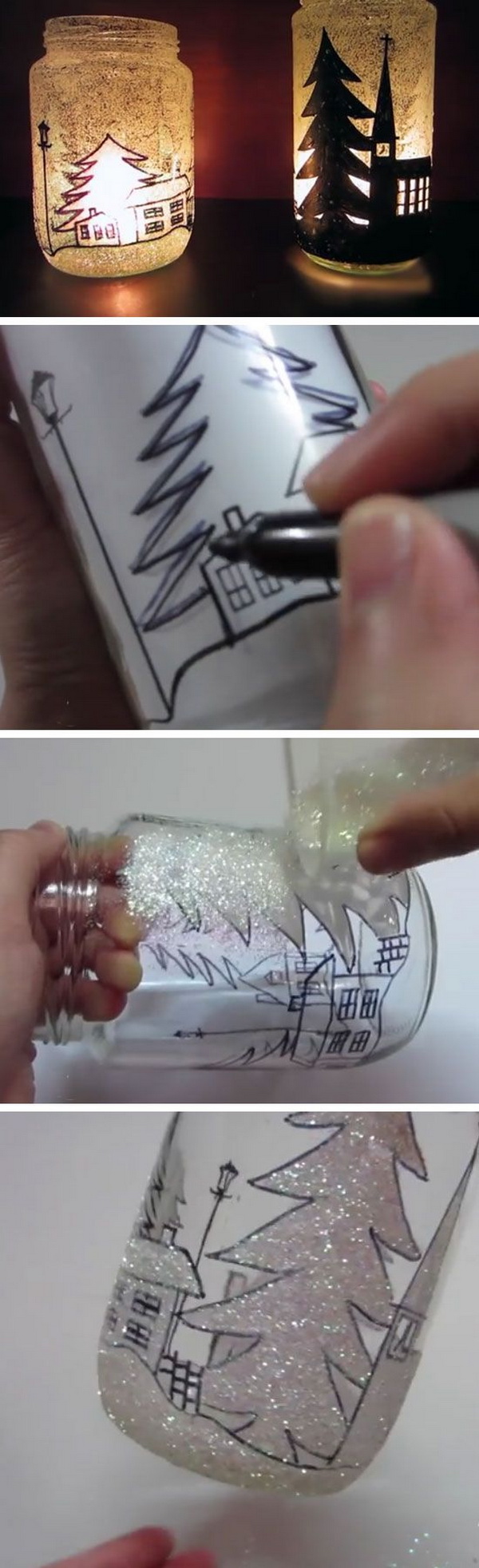 DIY Glittery Christmas Tree Lanterns.
