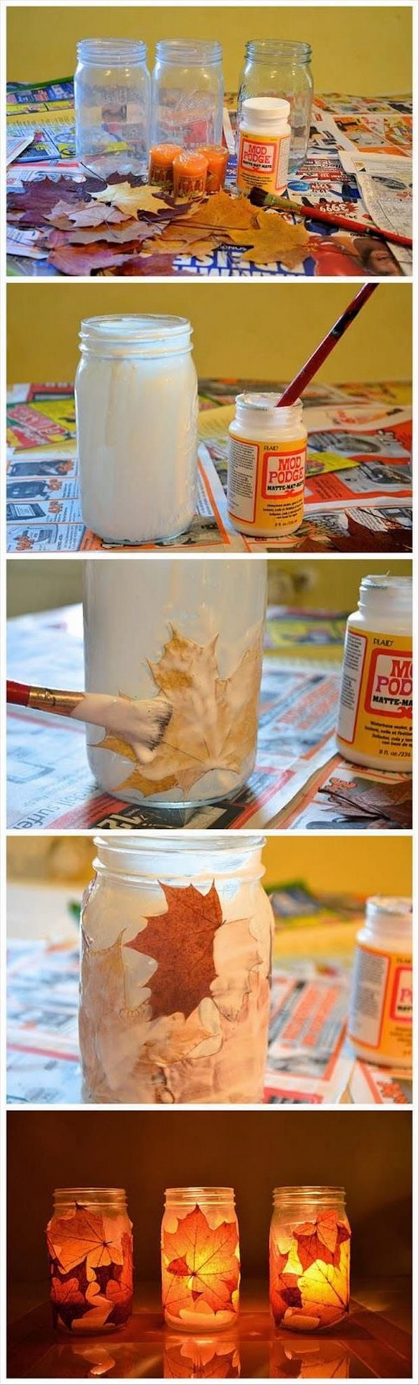 DIY Fall Leaf Mason Jar Lamps.