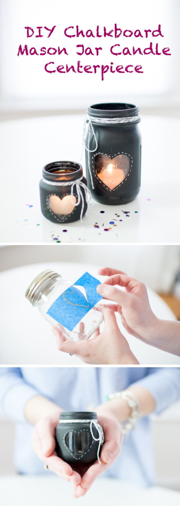 DIY Chalkboard Mason Jar Candle Centerpiece.