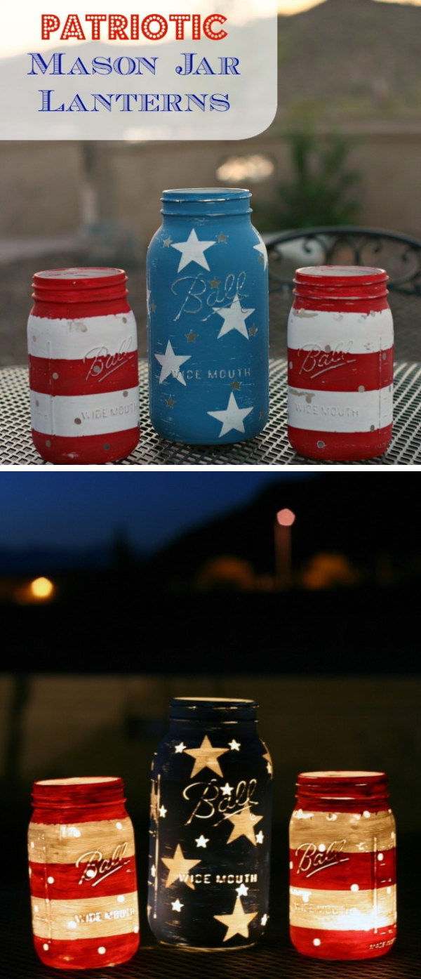 Patriotic Mason Jar Lanterns.