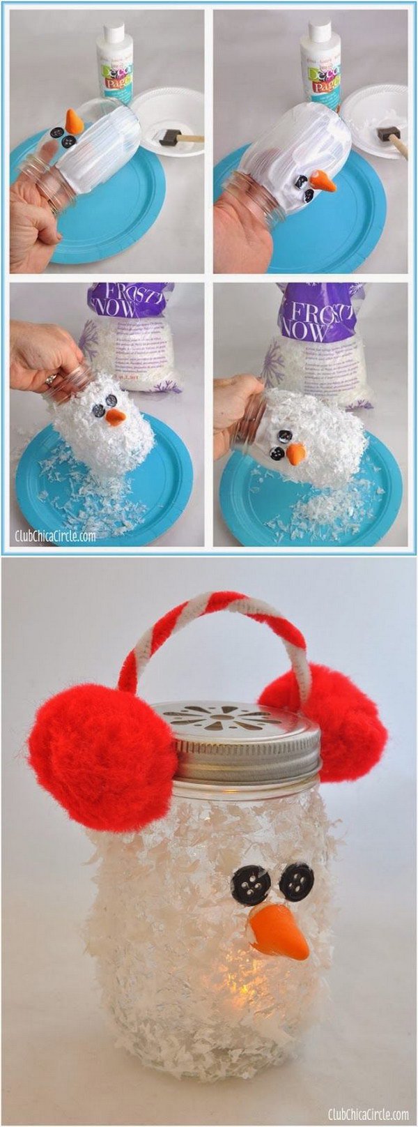 DIY Snowman Mason Jar Luminary Ornament.