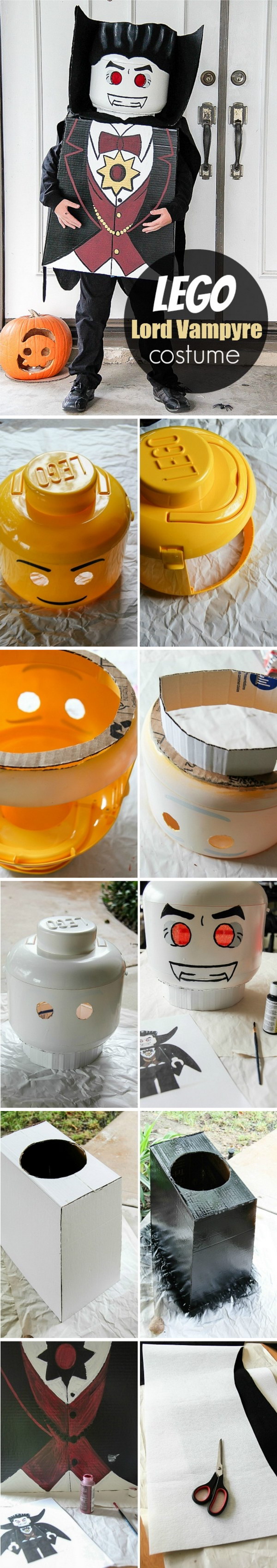 Create a DIY Vampire Costume using LEGO sort and store bin and cardboard. Your kids would surely be so excited with this awesome costume! 