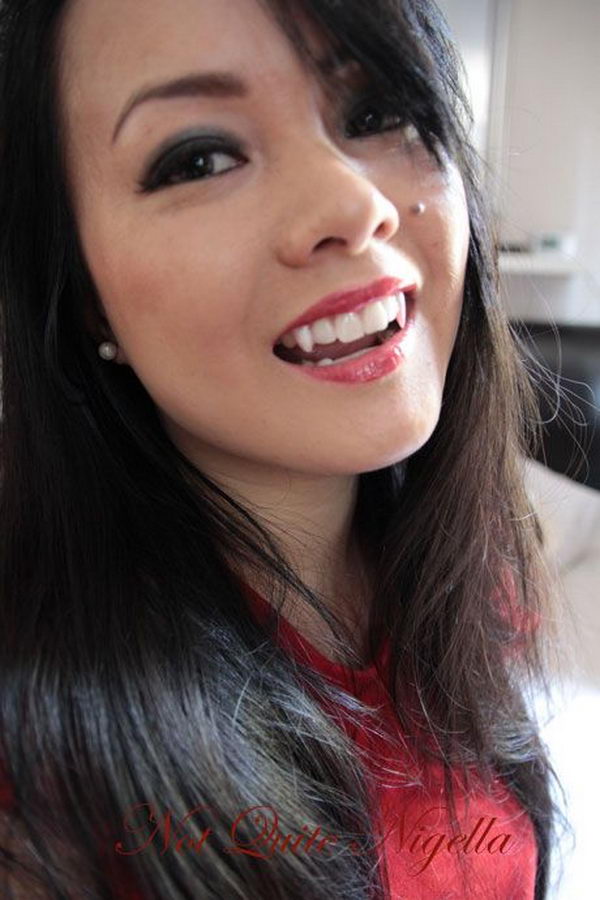 Vampire Teeth Made from Fake Nails and Denture Adhesive. 