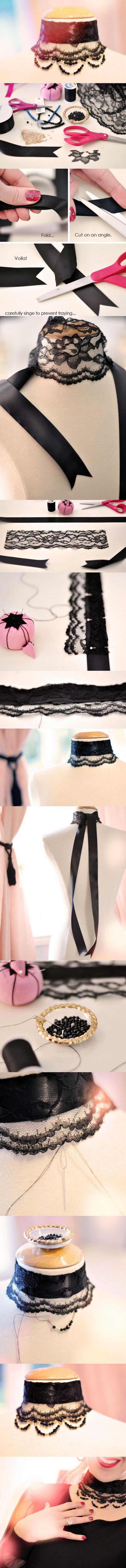 DIY Beaded Lace Choker. 