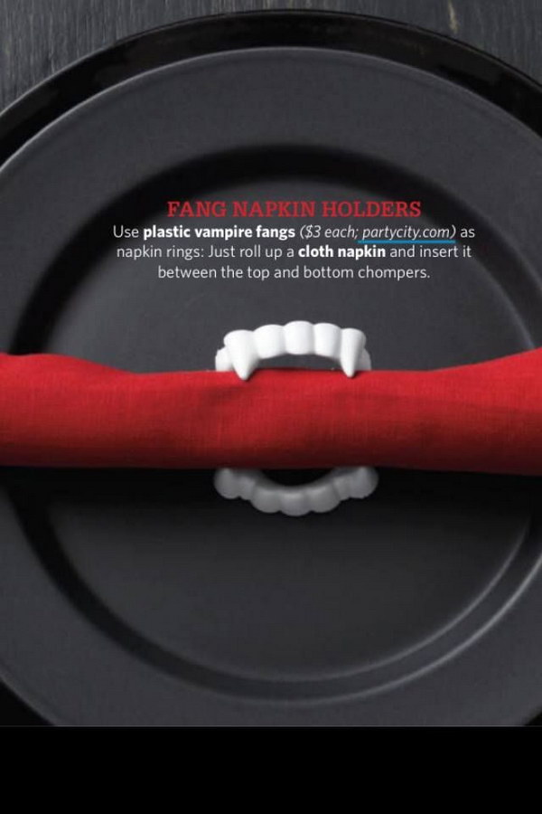 DIY Vampire Fang Napkin Holder. This adorable idea will give your party that extra something that will make your guests scream for more! 