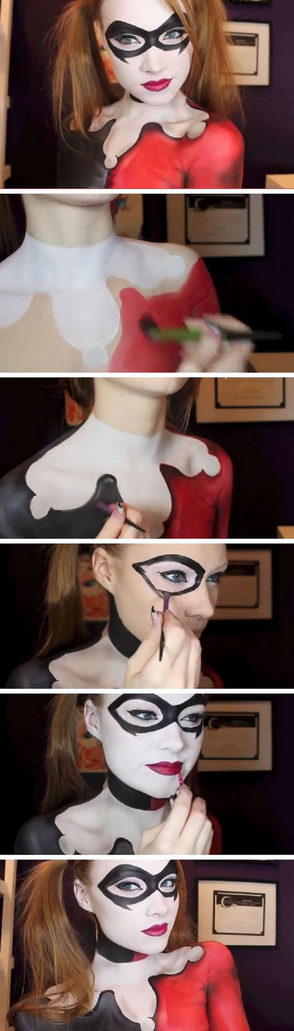 Harley Quinn Batman Makeup & Body Paint Tutorial.