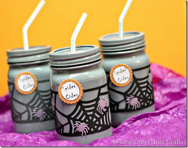 Homemade Spider Cider in Mason Jars.