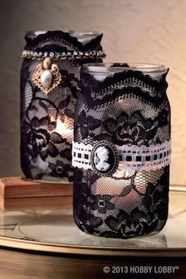 Lace Mason Jar Candle Holders.