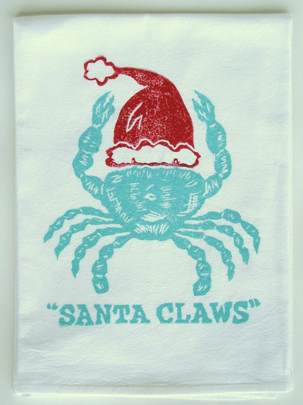 Aqua Santa Claws Kitchen Towel