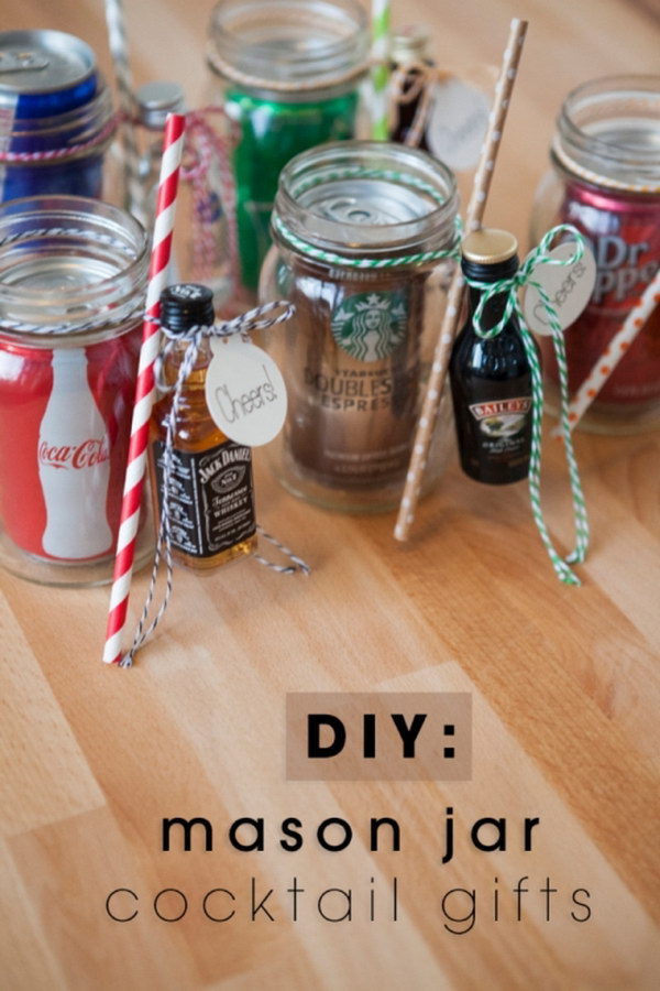DIY: Mason Jar Cocktail Gifts For Men. These mason jar cocktail gifts are the perfect gifts for those men who love to drink! 
