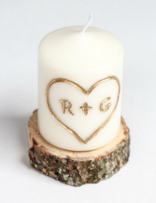 DIY Carved with Initial Candles. Carving your and your sweetheart's initials on a candle. It is so easy to do amd makes great gifts for your boyfriend. 