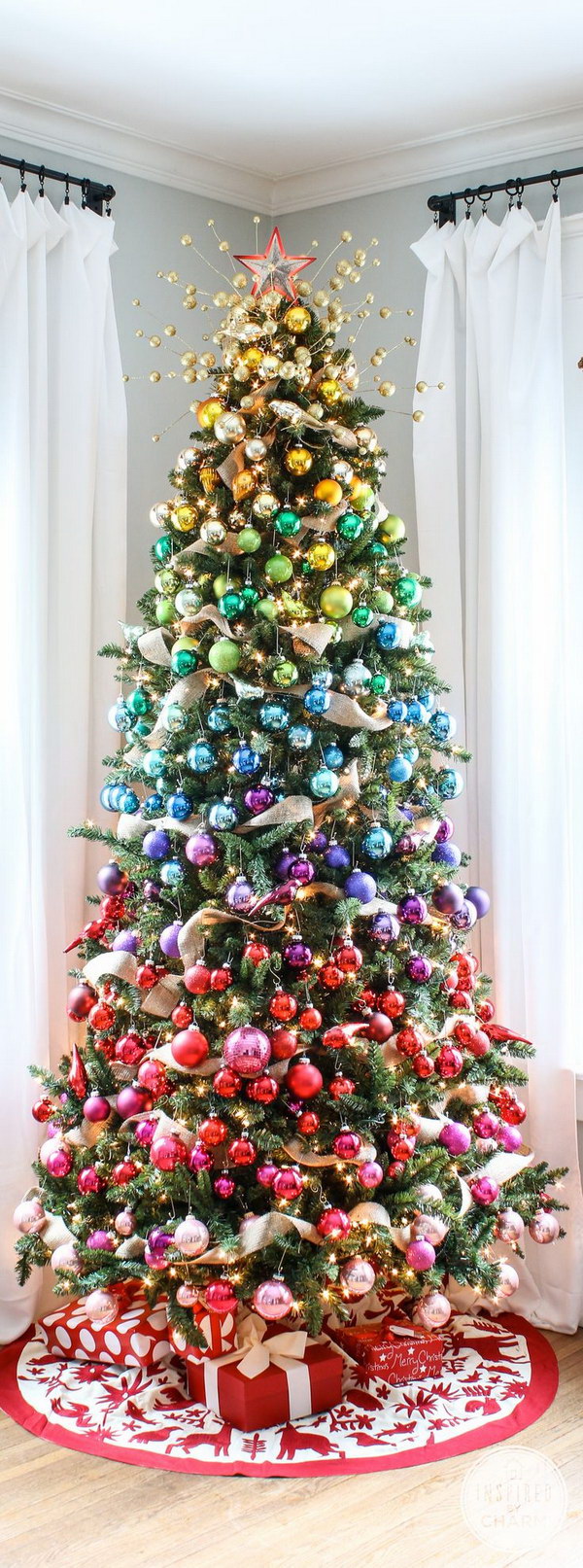 Rainbow Christmas Tree. This is a bright idea when you don't want a traditional Christmas tree.