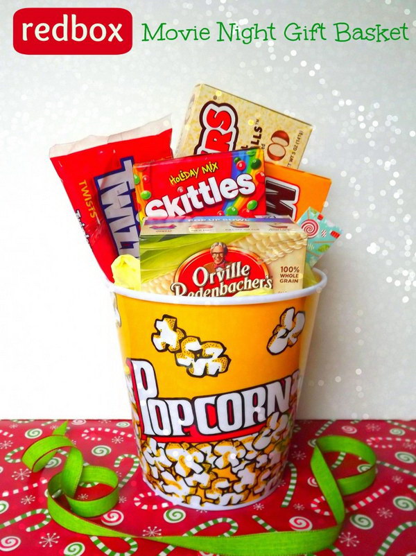 DIY Handmade Movie Night Redbox Gift Basket.