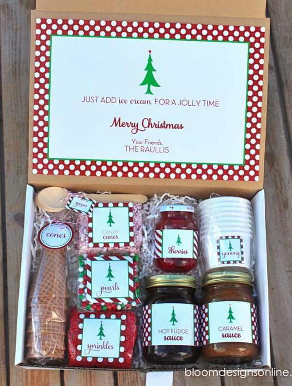 Homemade Christmas Sundaes Kit Gift Basket.