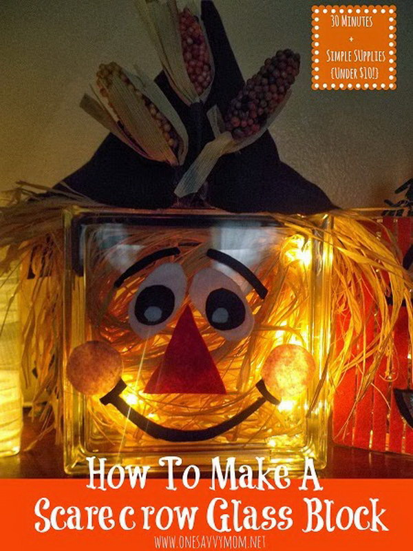 DIY Scarecrow Glass Block.