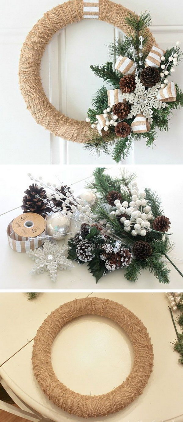 Burlap Christmas Wreath. It's quick and easy to make.