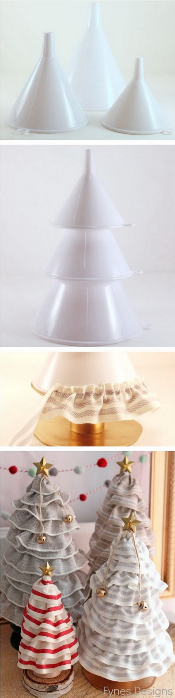 DIY No sew Ruffle Ribbon Christmas Tree Cones.