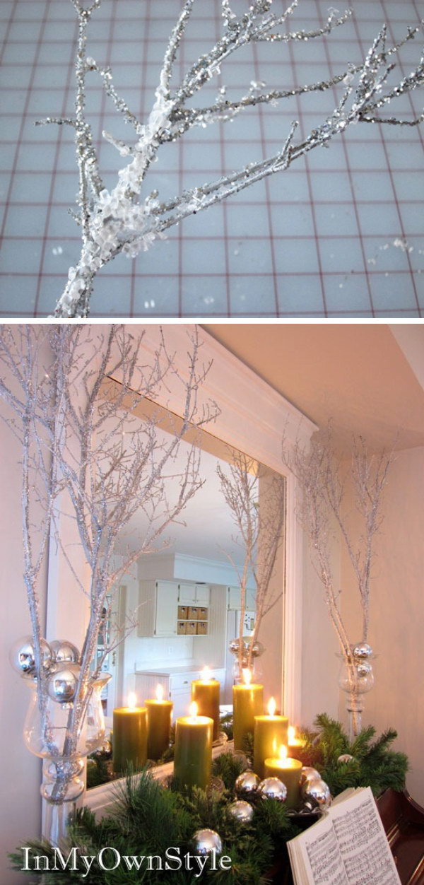 Sparkly Branches For Christmas Decoration. Super cheap and beautiful iced branches which are great for this winter season.