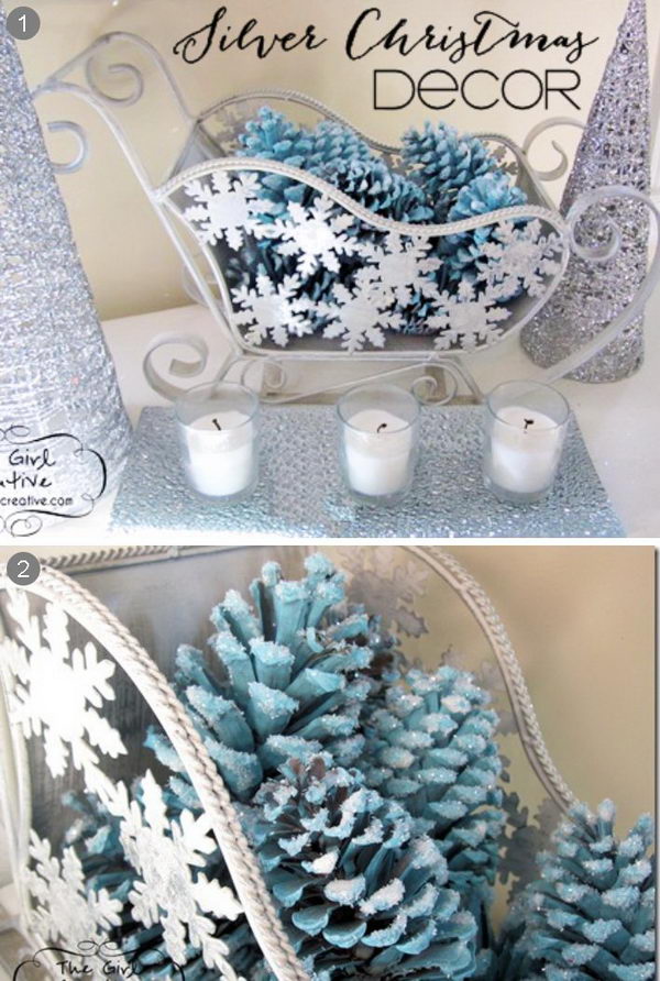 Blue and Silver Pinecone Christmas Centerpiece
