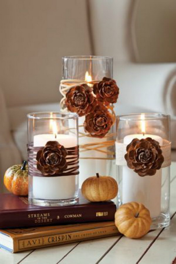 Pinecone Thanksgiving Candles