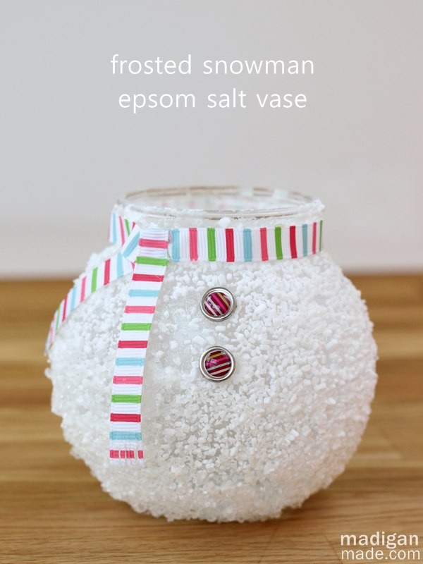 Epsom Salt Snowman Vase. This epsom salt snowman vase is just too cute! Would be a winter home decor item or used as a great gift for teachers, co workers filled with candy or such this winter holiday. 