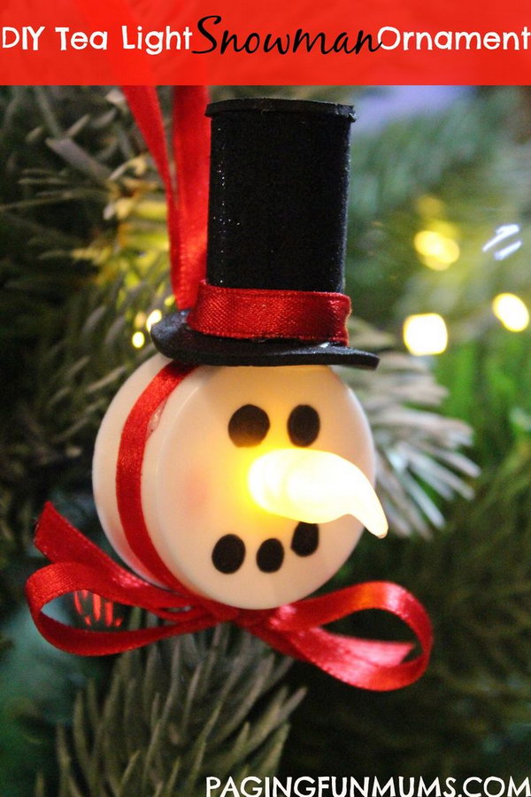 Tea Light Snowman Ornament. 