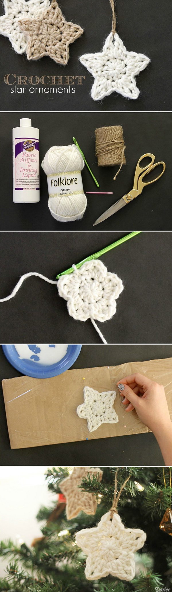 Simple Crochet Star Pattern Christmas Ornaments.