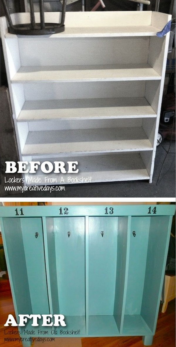 Turn an Old Bookshelf into a Locker for Kids' Coats and Backpacks