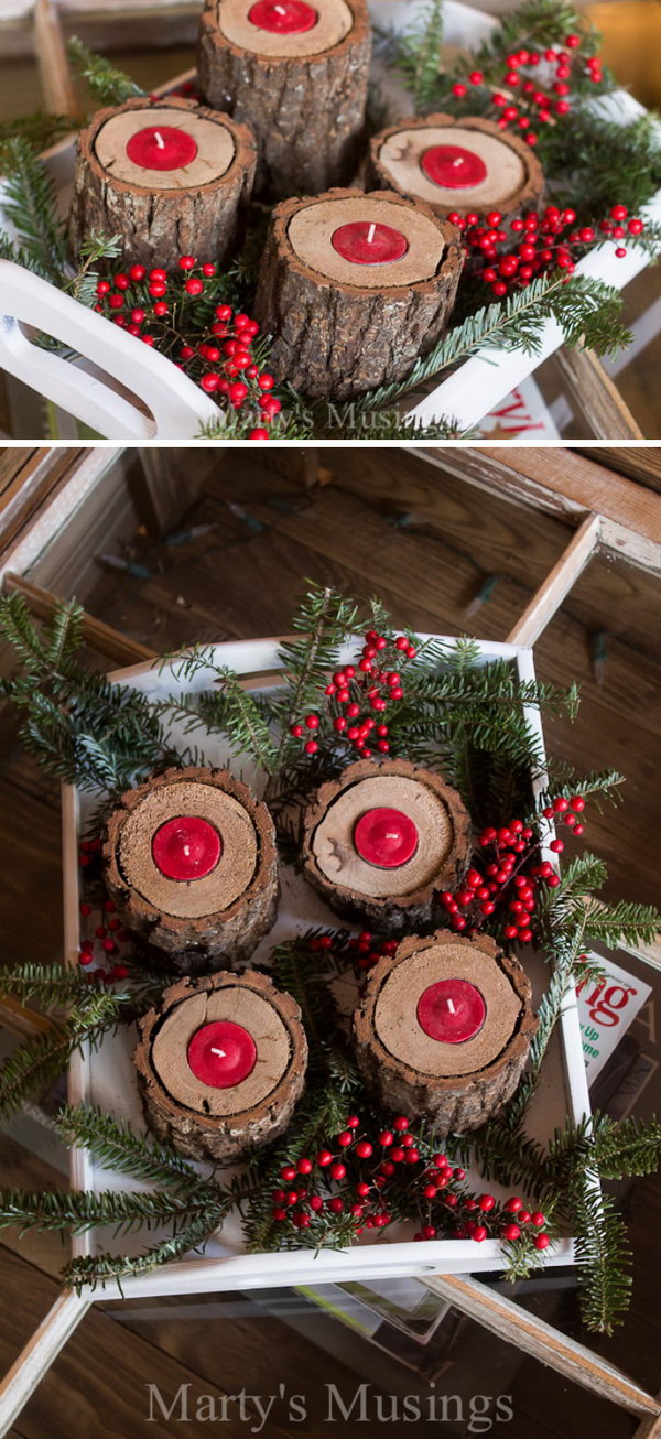 Rustic Wood Candle Holders. 