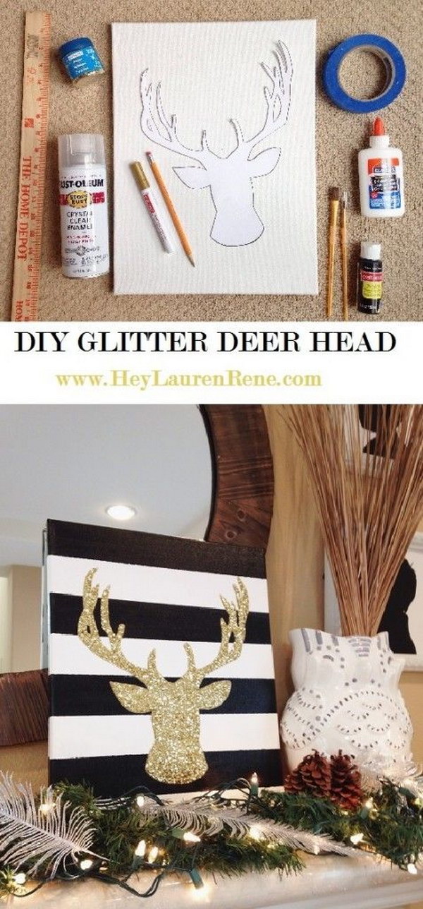 DIY Sparkly Reindeer Head Canvas