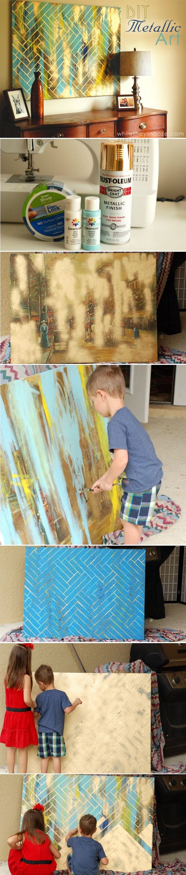 DIY Herringbone Metallic Artwork