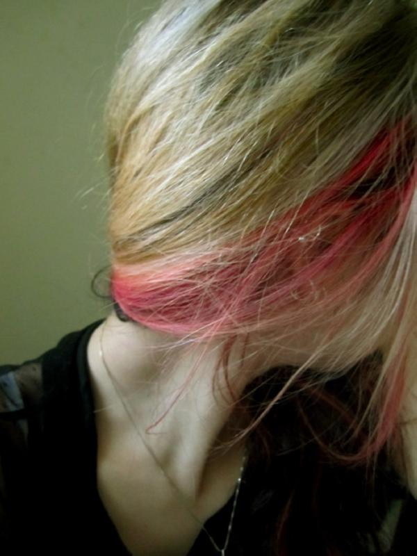 Ordinary Blonde Hair with a Little Red Accent.