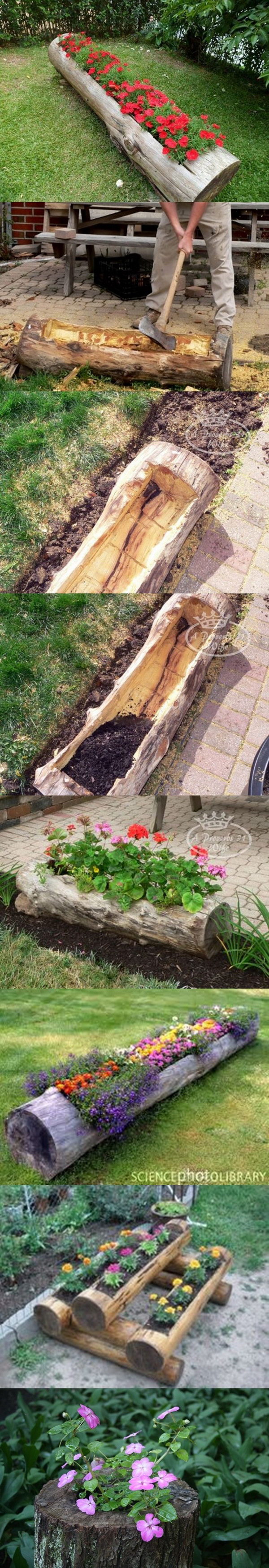 Make Beautiful Log Garden Planter