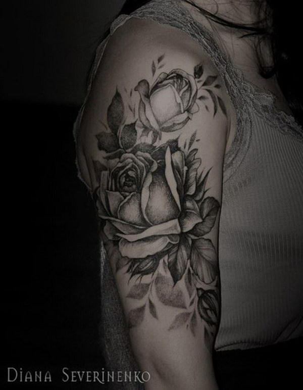 flower tattoo half sleeve black and white