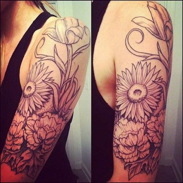 quarter sleeve flower tattoo