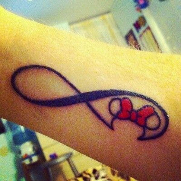 Infinity Tattoo with a Red Color Bow. 