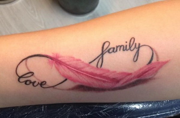 Love and Family Feather Infinity Tattoo. 