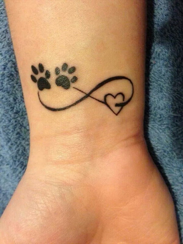 Cute Pawprints on Heart Infinity Tattoo Idea. 