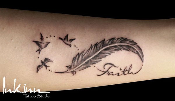 Feather Infinity Tattoo on Arm. 