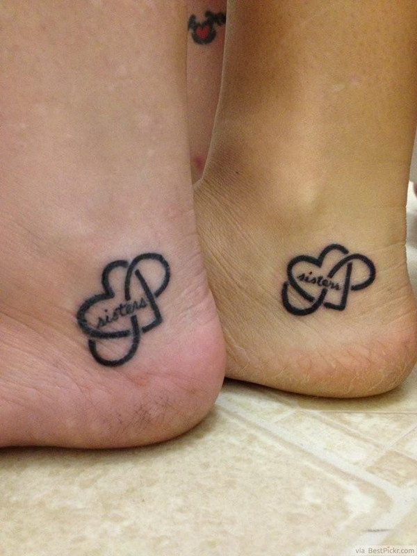 Matching Heart Infinity Tattoo Idea On Ankles . 