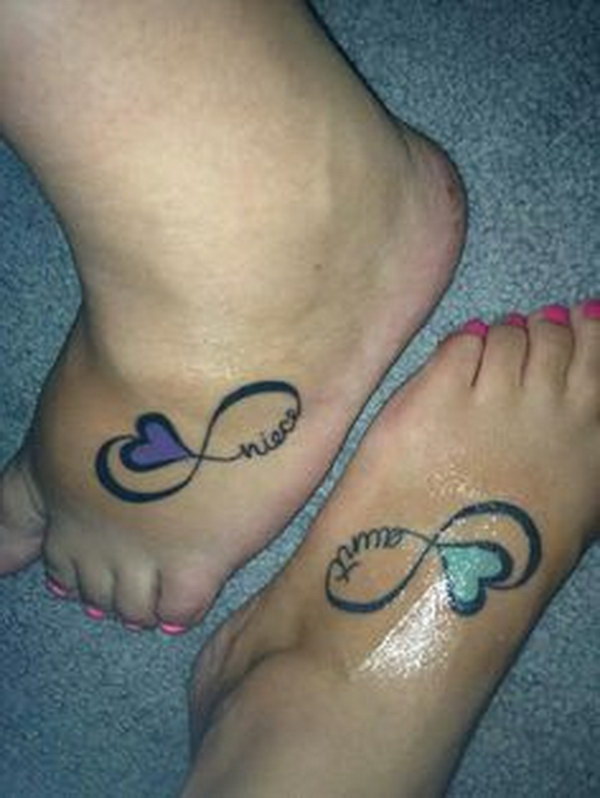 Aunt and Niece Infinity Foot Tattoo. 