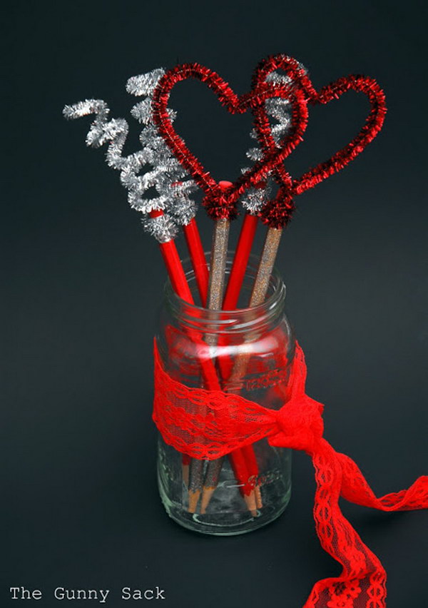 Valentines Day Pencil Toppers in a Mason Jar