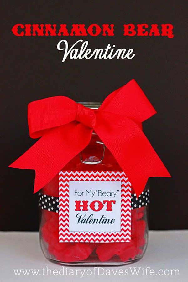 Cinnamon Bear Valentine Mason Jar Gift with Free Printable Tag