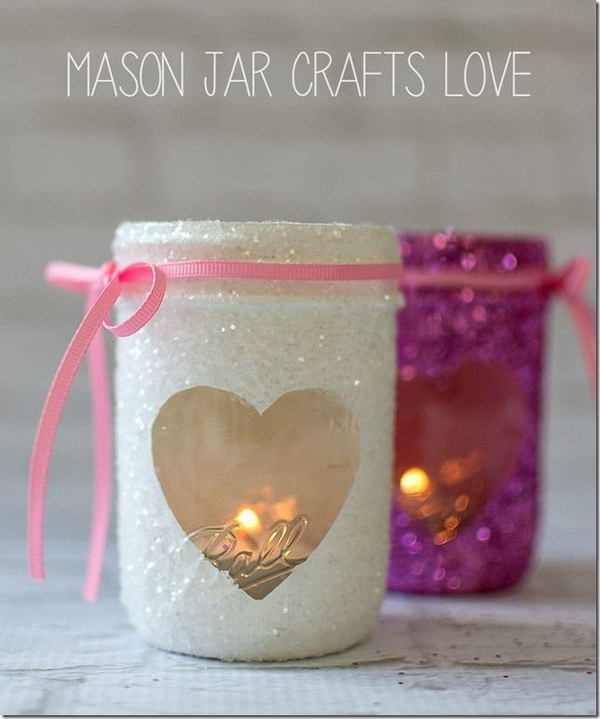 Glittered Valentine's Day Heart Mason Jar