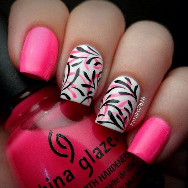 China Glaze Pink Nails with Designs. 