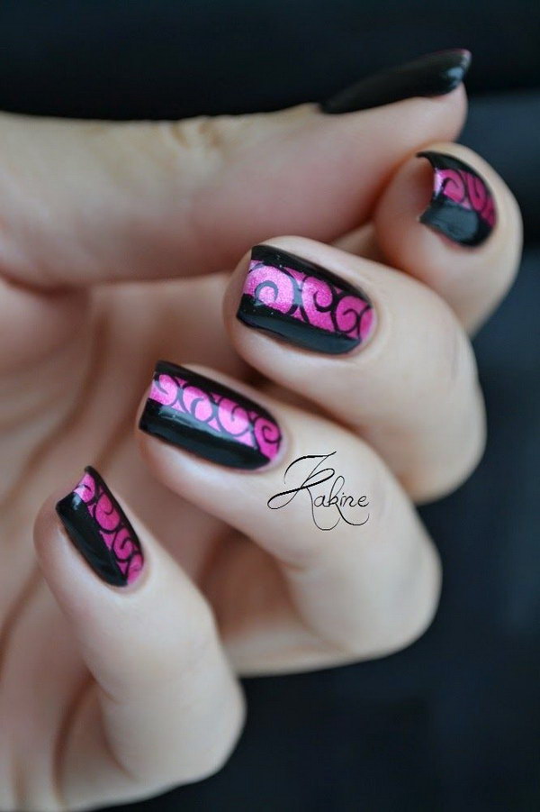 50 Beautiful Pink And Black Nail Designs 2017 5247