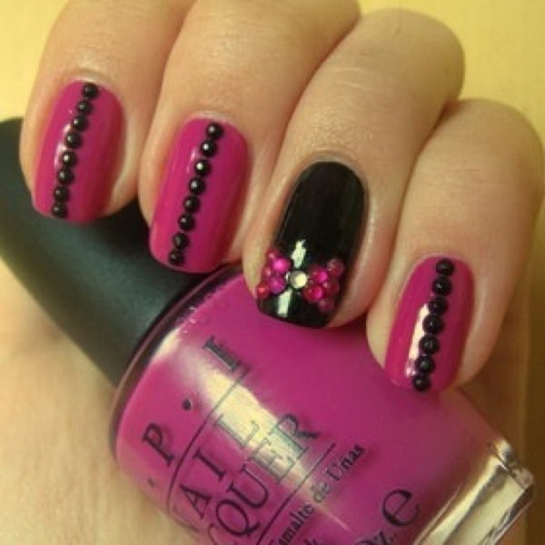 Pink and Black Bow Nails. 